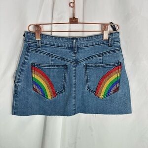 Manoush denim micro mini with rainbow details on pockets size 4